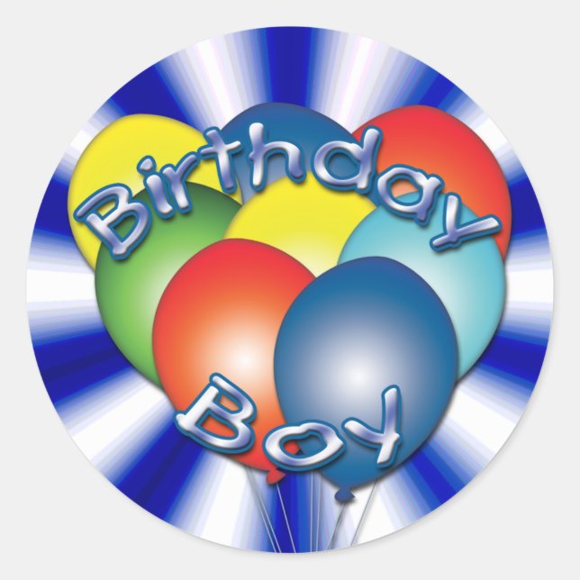 Birthday Boy Balloons Round Stickers (Vorderseite)