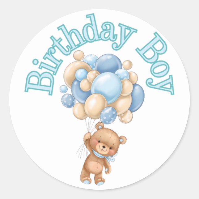Birthday Boy Bear Baby Dusche Runder Aufkleber (Vorderseite)