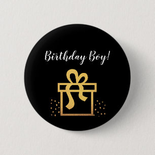 Birthday Boy Black and Gold Imitate Fossilien Button