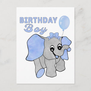 Birthday Boy Blue Baby Elephant Postkarte