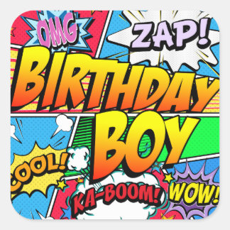 Birthday Boy Comic Book Quadratischer Aufkleber