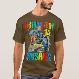 Birthday Boy Crushing 14 Monster Truck Dinosaur T-Shirt