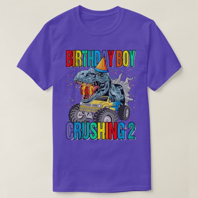 Birthday Boy Crushing 2 Monster Truck Dinosaur  T-Shirt (Design vorne)
