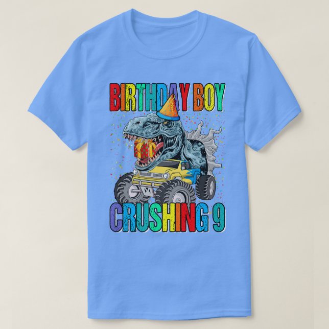 Birthday Boy Crushing 9 Monster Truck Dinosaur  T-Shirt (Design vorne)