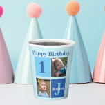 Birthday Boy Foto Custom Kids 1. Pappbecher<br><div class="desc">Cool 2 Foto personalisierte Geburtstagszeitung Party Becher für einen kleinen Jungen oder Kleinkind. Feiern Sie den 1. Geburtstag Ihres Kindes mit niedlichen Fotografien von ihnen auf diesem fügen Sie Ihre eigene Fotografie-Design mit coolen blauen Quadraten. Geben Sie ihren Namen und ihr Alter ein.</div>