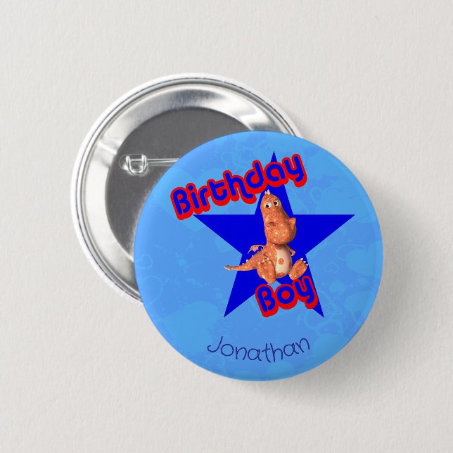Birthday Boy Friendly Dinosaur Cute Personalized Button (Vorne & Hinten)