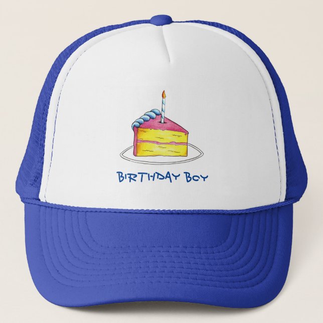 Birthday Boy Happy Birthday Cake Slice Candle Hat Truckerkappe (Vorderseite)