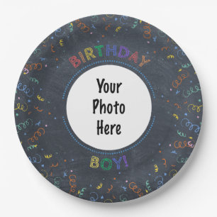 Birthday Boy Happy Birthday Chalkboard Pappteller