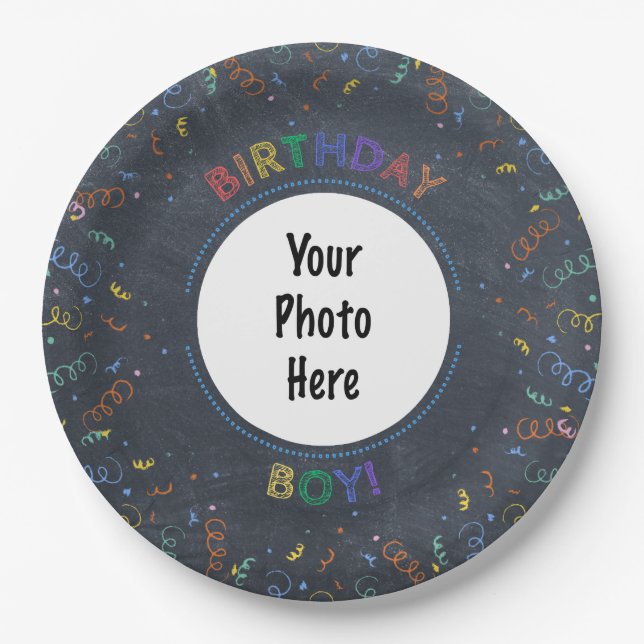 Birthday Boy Happy Birthday Chalkboard Pappteller (Vorderseite)