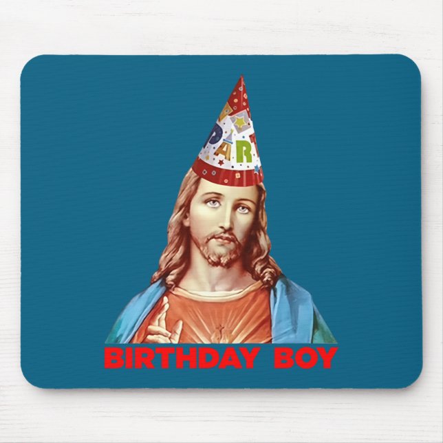 Birthday Boy Jesus Funny Christmas Party Hat Long  Mousepad (Vorne)