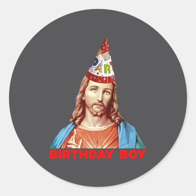 Birthday Boy Jesus Funny Christmas Party Hat Long  Runder Aufkleber (Vorderseite)