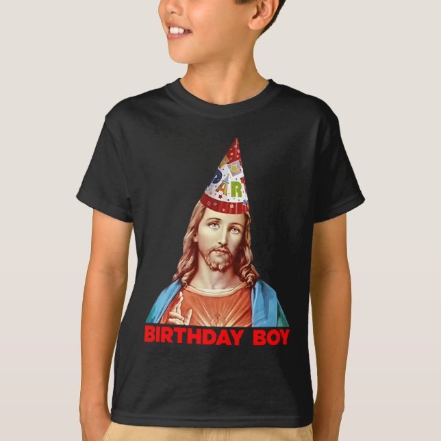 Birthday Boy Jesus Funny Christmas Party Hat Long  T-Shirt (Vorderseite)