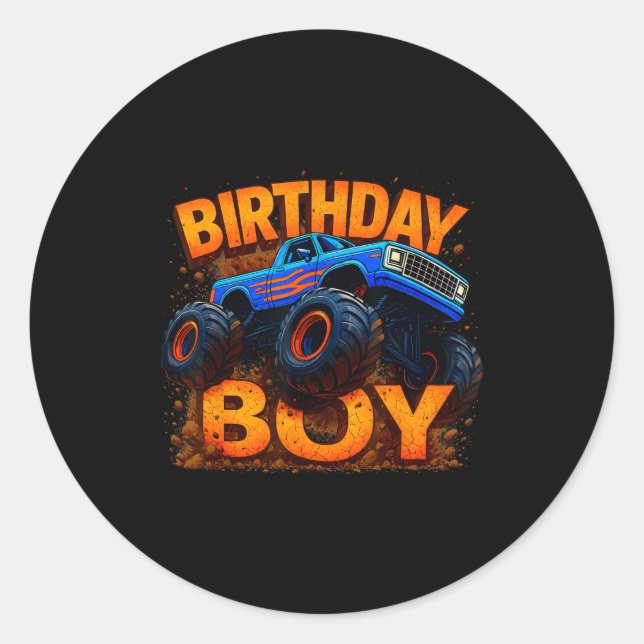 Birthday Boy Monster Truck Funny Family Matching  Runder Aufkleber (Vorderseite)