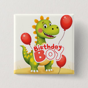 Birthday Boy Niedlich Dinosaurier mit roten Balloo Button
