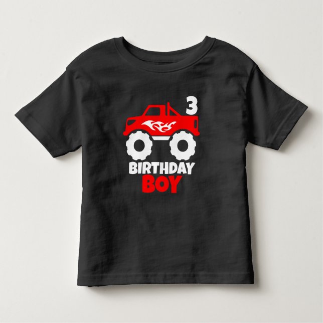 Birthday Boy Red Monster Truck mit Age Black Kleinkind T-shirt (Vorderseite)