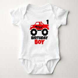 Birthday Boy Red Monster Truck mit Alter Baby Strampler