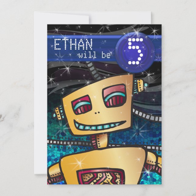 Birthday Boy Robot Comic Book Hero Space SciFi Einladung (Vorderseite)