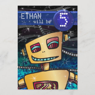 Birthday Boy Robot Comic Book Hero Space SciFi Einladung