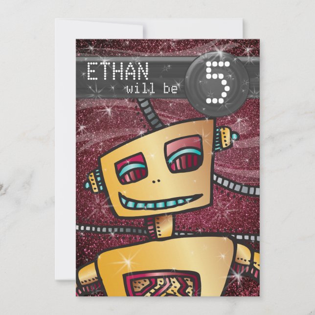 Birthday Boy Robot Comic Book Hero Space SciFi Einladung (Vorderseite)