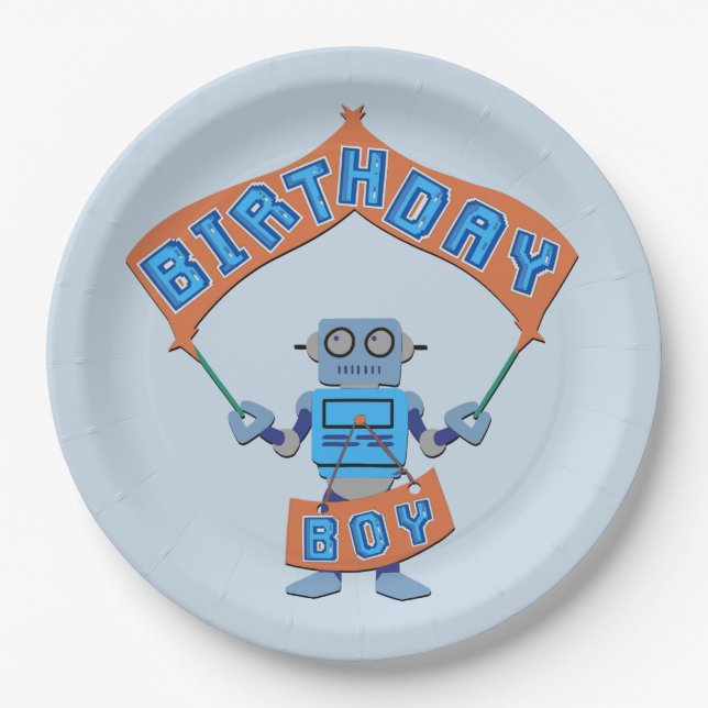 Birthday Boy Robot Pappteller (Vorderseite)