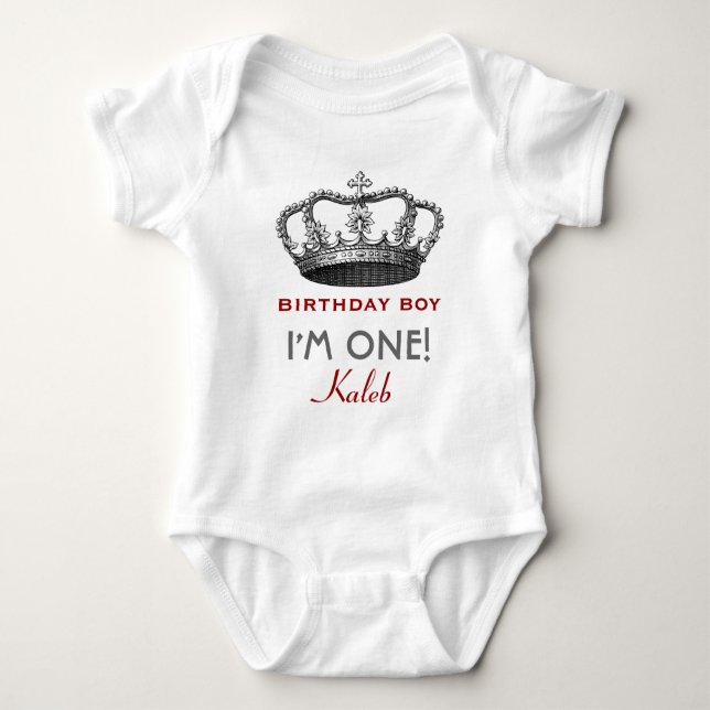 Birthday Boy Royal Prince Crown Ein Jahr alt A12 Baby Strampler (Vorderseite)