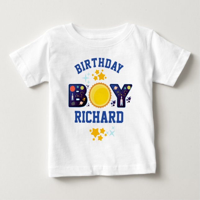 Birthday Boy Space | Planeten Galaxie Baby T-shirt (Vorderseite)