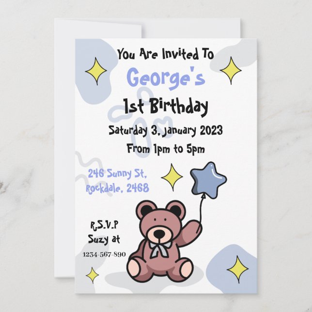 Birthday Boy Teddy Bear Einladung (Vorderseite)