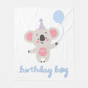 Birthday Boy Teddy Bear Holding a Balloon Fleecedecke