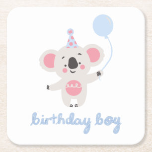 Birthday Boy Teddy Bear Holding a Balloon Rechteckiger Pappuntersetzer