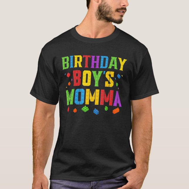 Birthday Boy's Momma Blocks Master Builder Brick B T-Shirt (Vorderseite)