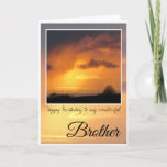 Birthday Brother, Bright Sun D Storm Clouds Karte<br><div class="desc">Happy Birthday Brother. Deep orange sun glowing hinter dem Rad von Dark,  wispy storm clouds. Text Says: Happy Birthday to my wonderful Brother. Inside card is blank.</div>