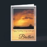 Birthday Brother, Bright Sun D Storm Clouds Karte<br><div class="desc">Happy Birthday Brother. Deep orange sun glowing hinter dem Rad von Dark,  wispy storm clouds. Text Says: Happy Birthday to my wonderful Brother. Inside card is blank.</div>