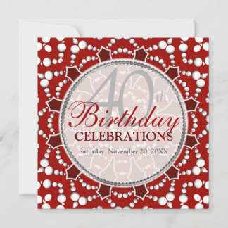 Birthday Bubbles Celebrations Red+White Einladung