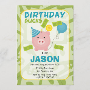 Birthday Bucks Piggy Bank Boy Party Einladung