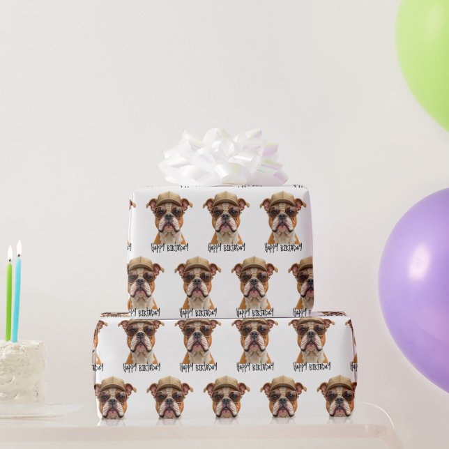 Birthday Bulldog mit einer Cap und Sonnenbrille Geschenkpapier (Partygeschenke)