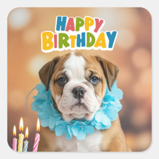 Birthday Bulldog Quadratischer Aufkleber