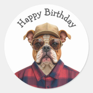 Birthday Bulldog Spaß Runder Aufkleber