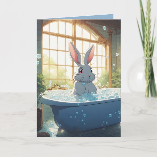 Birthday Bunny in Buble Bath Karte (Vorderseite)