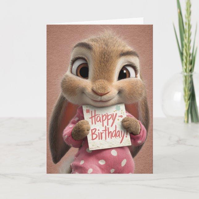 Birthday Bunny in Pink & White Polka Dot Pajamas Karte (Vorderseite)