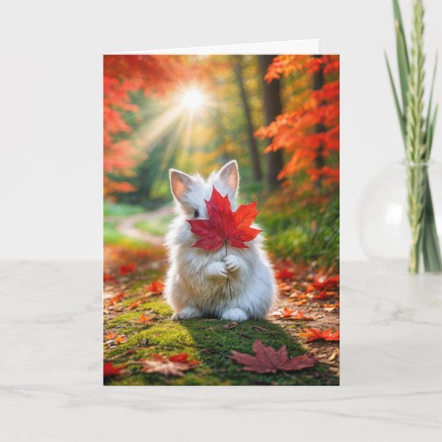 Birthday Bunny mit Red Leaf Spaß Karte (Vorderseite)