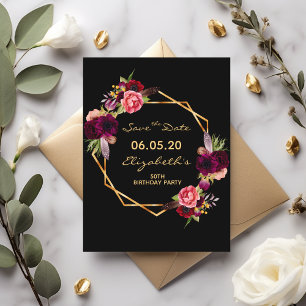 Birthday burgundy Black Save the Date card Postkarte