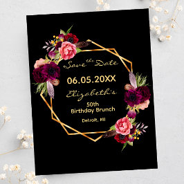Birthday burgundy blumenschwarz Save the Date Postkarte
