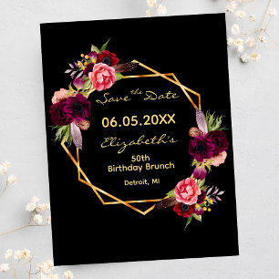 Birthday burgundy blumenschwarz Save the Date Postkarte