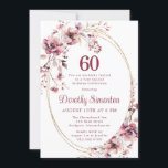 Birthday Burgundy Blush Pink Wildblume Einladung<br><div class="desc">Weiche bordeauxfarbene und rosafarbene Wildblumen schaffen ein wunderschönes Blumendesign auf dieser eleganten 60. Die rosa Blume sind in sanften, neutralen Blätter eingebettet. Sie dekorieren einen schicken Goldrahmen mit mehreren Strängen. 60 ist in einer großen bordeauxroten Farbe geschrieben. Der Text ist ein aufrichtiger Schriftart. Der Name des Geburtstagsfeiers ist in einem...</div>