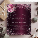 Birthday burgundy Glitzer Blumenladen Flyer<br><div class="desc">Bitte beachten Sie, dass diese Einladung auf Flyer Papier und sehr dünn ist. Umschläge sind nicht enthalten. Für dickere Einladungen (gleiche Gestaltung) besuchen Sie bitte unseren Shop. Für eine elegante 40. Geburtstagsfeier (oder jedes Alter). Eine burgundische Hintergrundfarbe. Rosa Imitat, Glitzern und Blumenmuster aus Glitzer. Personalisieren und fügen Sie Namen, Alter...</div>