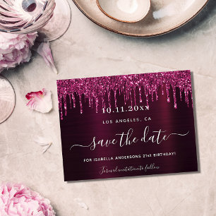 Birthday burgundy Glitzer Save the Date Karte