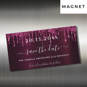 Birthday burgundy Glitzer Tropfen Save the Date Magnetkarte