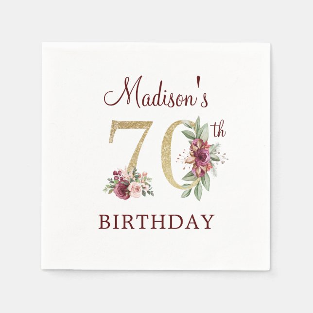 Birthday Burgundy Gold Personalisiert Napkins Serviette (Vorderseite)