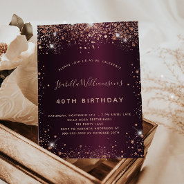 Birthday burgundy Rose Gold Einladung Flyer