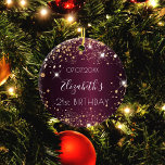 Birthday burgundy Rose Gold Glitzer Name elegant Keramik Ornament<br><div class="desc">Ein Ornament für einen mädchenhaften und glamourösen 21. Geburtstag (oder jedes Alter). Ein schicker bordeauxroter Hintergrund mit Rose Gold Imitate Glitzer,  Glitzern. Personalisieren und fügen Sie ein Datum,  Name und Alter 21. Der Name ist mit einem modernen handgeschriebenen Stilskript geschrieben. Perfekt als Party Dekoration,  Gunst,  Sake oder als Geschenk.</div>
